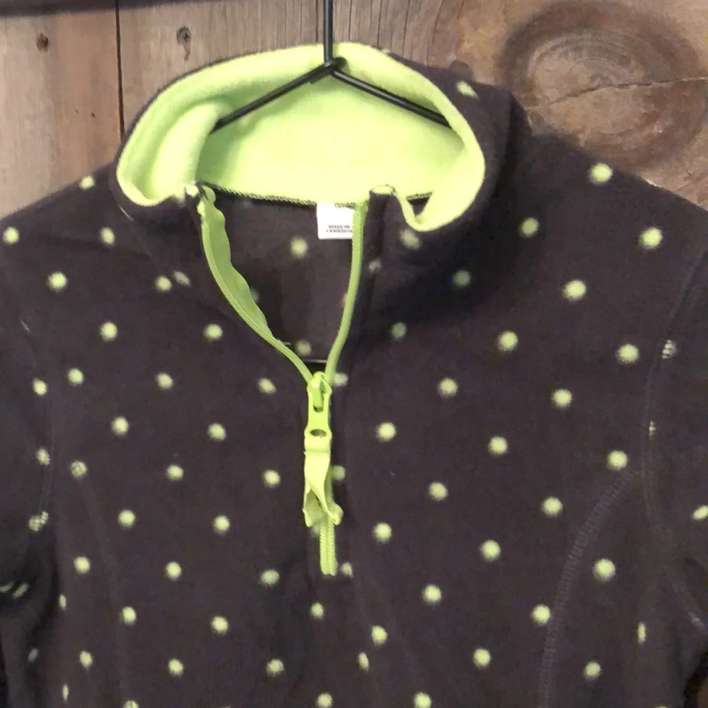Old Navy Gray 1/4 Zip Mock Neck Pullover Fleece Jacket Green Yellow Dot Medium 8